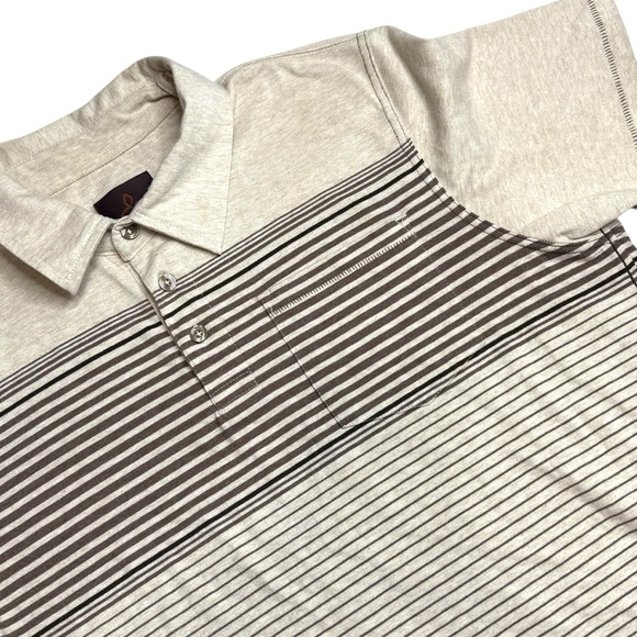 Prana Men's Marco Polo Organic Cotton Striped Polo Shirt Medium‎ Oatmeal/Brown - Picture 1 of 10